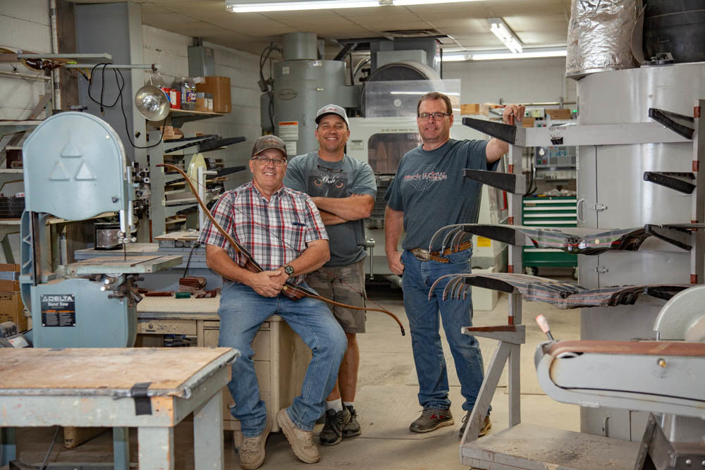 BOW BUILDERS: Owners Roger Fulton, Toby Essick and John Clayman, left to right, have led Black Widow Custom Bows since 2005.
